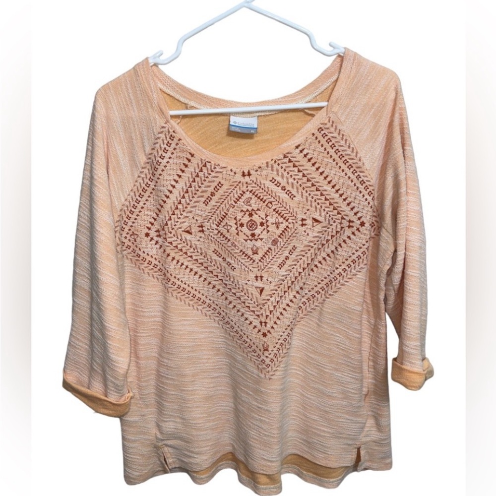 Columbia Womens Lightweight Sweater Texture Knit Boho Tribal Camping sz XL
